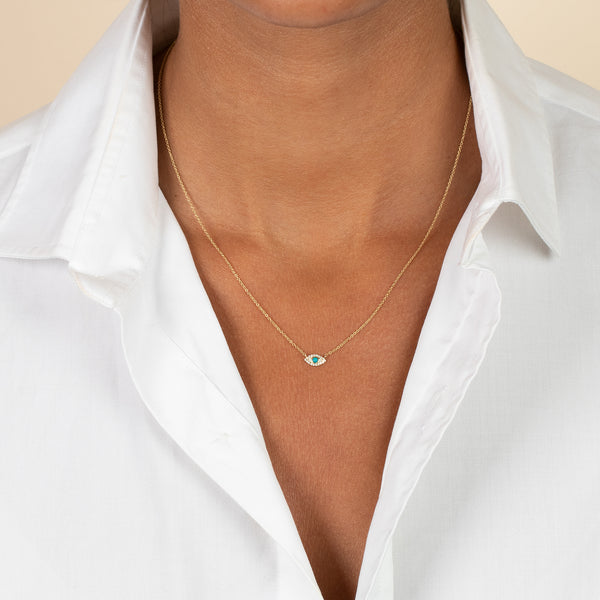 イネイト　アディオイフ ペンダントネックレス Diamond Pave X Turquoise Evil Eye Necklace 14K – Adina Eden