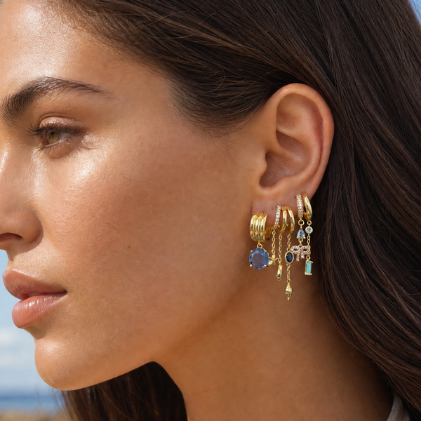 Textured Gold Hoop Sapphire CZ Drop Earring – Adina Eden