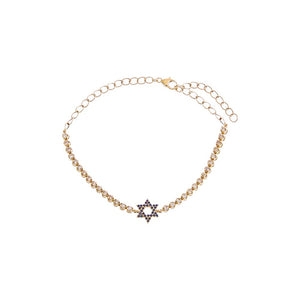 14K Gold Diamond X Sapphire Blue Star Of David Tennis Bracelet 14K - Adina Eden's Jewels