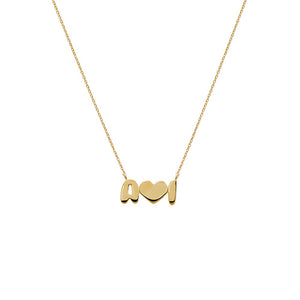 Solid Bubble Double Initials Heart Necklace 14K