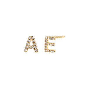 14K Gold / Single Diamond Pave Initial Stud Earring 14K - Adina Eden's Jewels