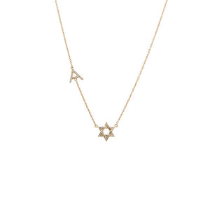 14K Gold Diamond Pave Star Of David Initial Necklace 14K - Adina Eden's Jewels