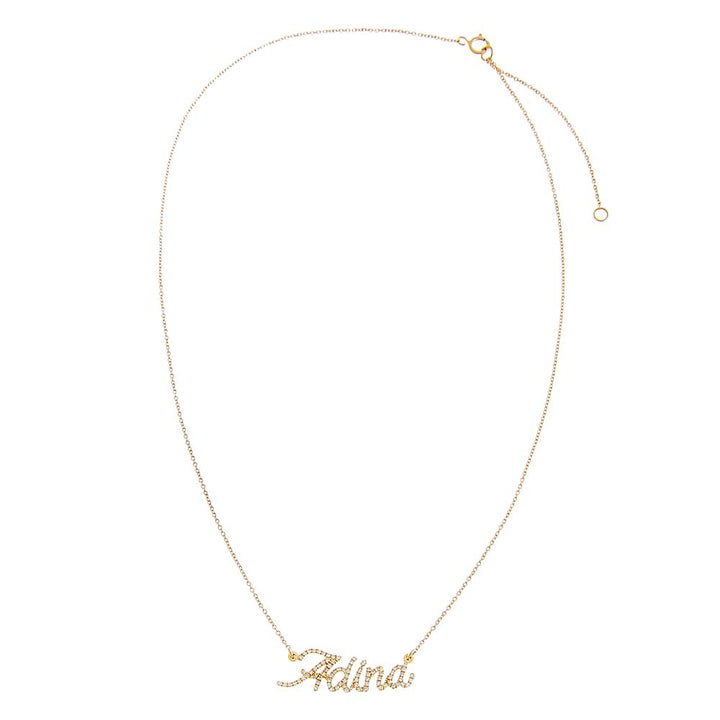  Diamond Pave Script Name Necklace 14K - Adina Eden's Jewels