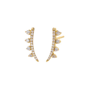 14K Gold Diamond Pave Rimmed Curved Stud Earring 14K - Adina Eden's Jewels
