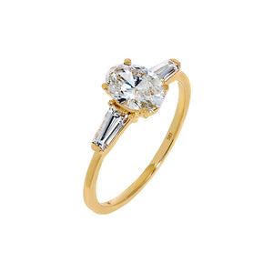14K Gold / 5 Lab Grown Diamond Oval Cut Tapered Baguette Engagement Ring 14K - Adina Eden's Jewels