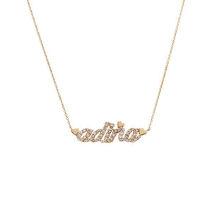 Diamond Pave X Heart Accented Nameplate Necklace 14K