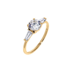 Lab Grown Diamond Round Cut Tapered Baguette Engagement Ring 14K
