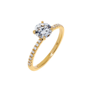 14K Gold / 5 Lab Grown Diamond Pave Solitaire Cut Engagement Ring 14K - Adina Eden's Jewels
