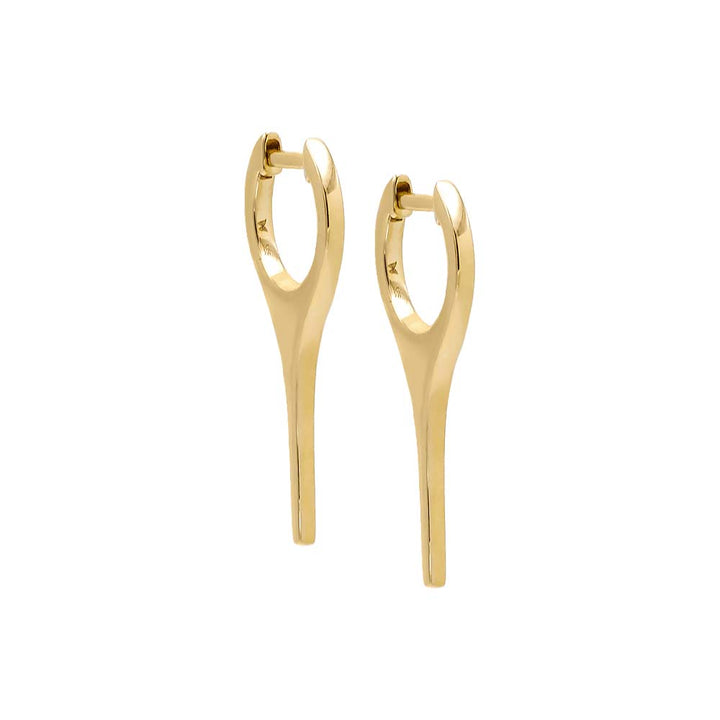 14K Gold / Pair / 25MM Solid Elongated Spike Huggie Earring 14K - Adina Eden's Jewels