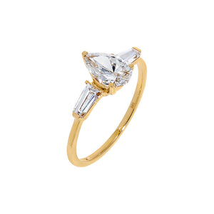 14K Gold / 5 Lab Grown Diamond Pear Cut Tapered Baguette Engagement Ring 14K - Adina Eden's Jewels