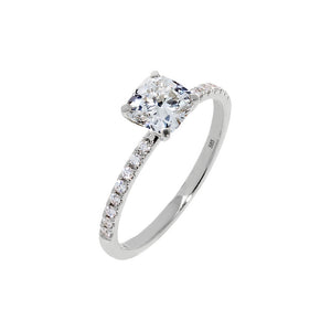14K White Gold / 5 Lab Grown Diamond Pave Cushion Cut Engagement Ring 14K - Adina Eden's Jewels