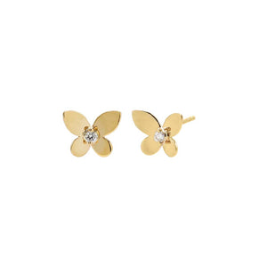 14K Gold / Pair Diamond Solitaire Butterfly Stud Earring 14K - Adina Eden's Jewels