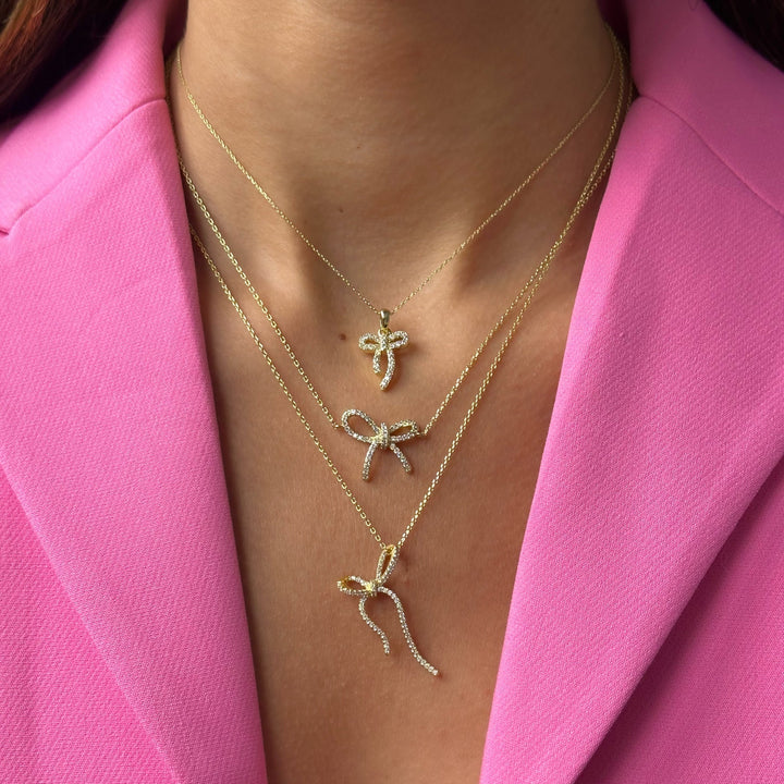  Petite Pave Bow Tie Pendant Necklace - Adina Eden's Jewels