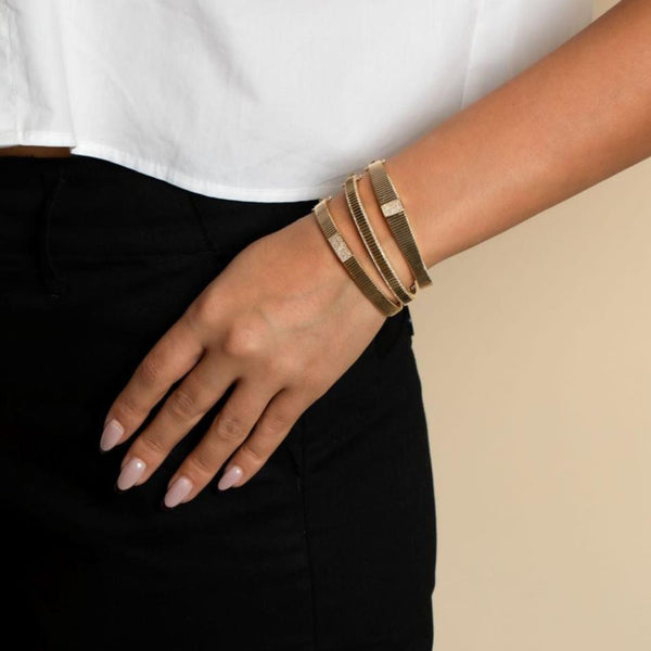Diamond Pave Outlined Ridged Bangle 14K – Adina Eden