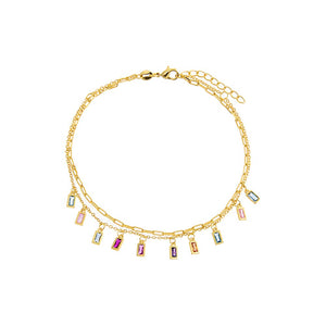 Gold Colored Dangling Baguette Anklet - Adina Eden's Jewels