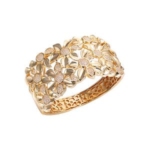 Gold Pave Multi Flower Bangle Bracelet - Adina Eden's Jewels