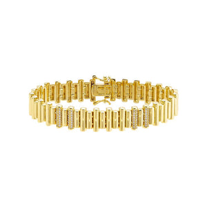 Gold Solid/Pave Ridged Tennis Bracelet - Adina Eden's Jewels