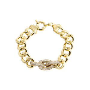 Gold Solid/Pave Accented Toggle Link Bracelet - Adina Eden's Jewels