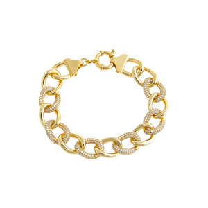 Gold Solid/Pave Curved Link Bracelet - Adina Eden's Jewels