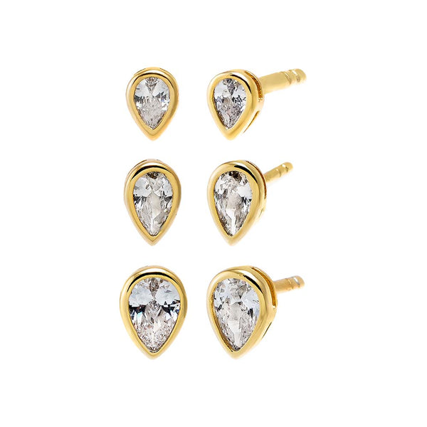 ANNA CZ Graduated Pear Bezel Stud Earring Combo Set – Adina Eden