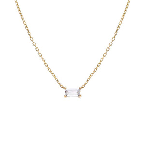 14K Gold CZ Mini Baguette Pendant Necklace 14K - Adina Eden's Jewels