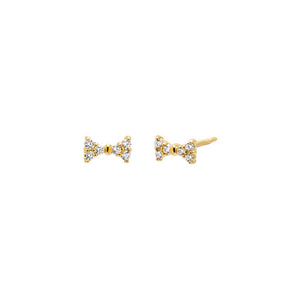 14K Gold / Pair CZ Pave Mini Bow Stud Earring 14K - Adina Eden's Jewels