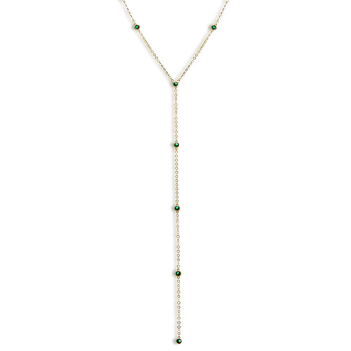 Emerald Green CZ Bezel Station Lariat Necklace - Adina Eden's Jewels