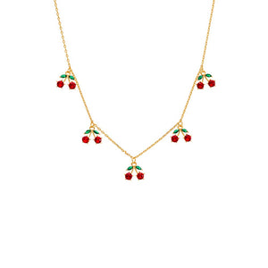 Gold Colored Multi Cherry Dangling Necklace - Adina Eden's Jewels