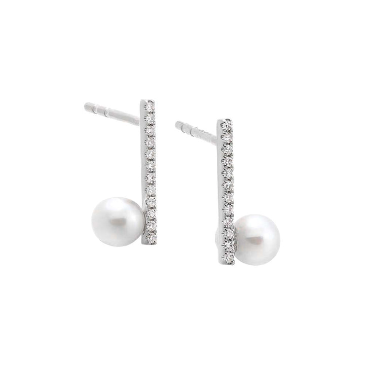 14K White Gold Diamond Pave & Pearl Stud Earring 14K - Adina Eden's Jewels