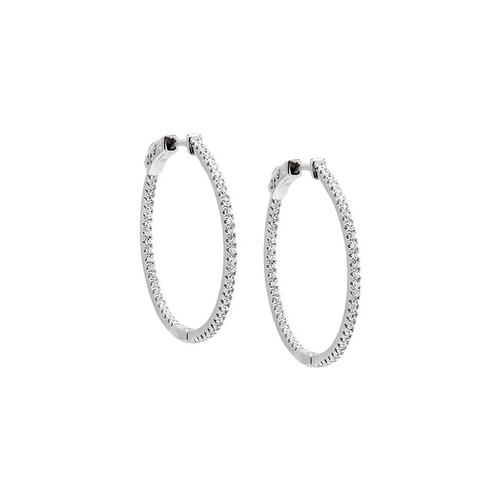 Silver / 30MM Fancy Thin CZ Hoop Earring - Adina Eden's Jewels