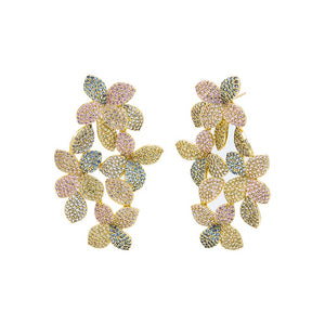 Multi Color Pastel Pavé Multi Flower Drop Stud Earring - Adina Eden's Jewels