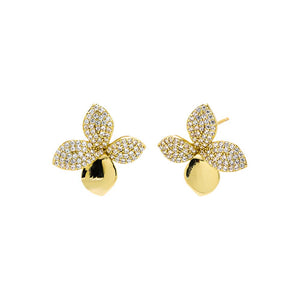 Gold Pave Accented Four Leaf Flower Stud Earring - Adina Eden's Jewels