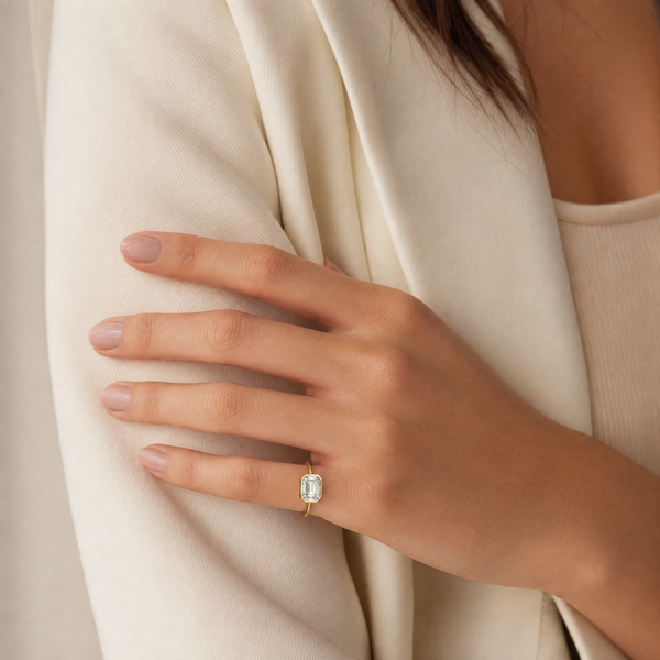 Moissanite Bezel Emerald Thin Band Pinky Ring – Adina Eden