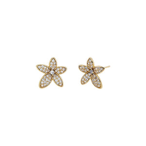 Gold Pave Five Leaf Flower Stud Earring - Adina Eden's Jewels