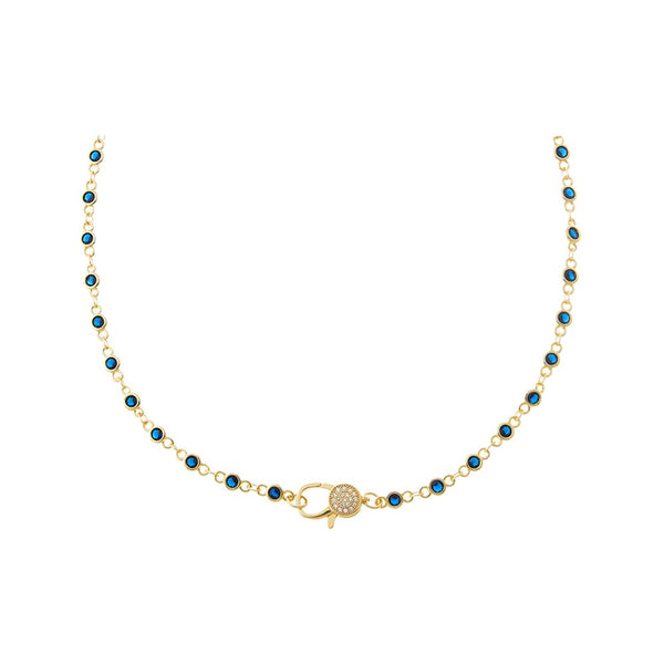 Colored CZ Bezel Pave Clasp Tennis Link Chain Choker Necklace