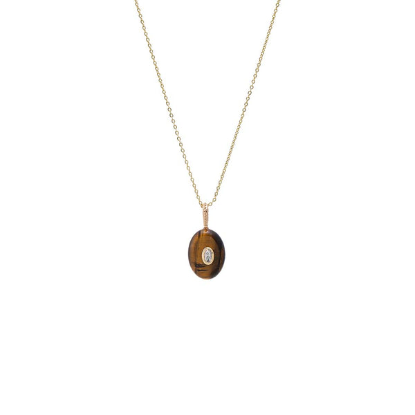 CZ Oval Bezeled Natural Stone Pendant Necklace – Adina Eden