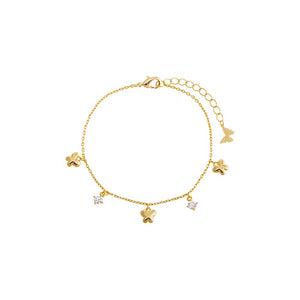 Gold CZ X Puffy Butterfly Dangling Bracelet - Adina Eden's Jewels