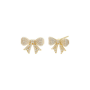 Gold Mini Pave Bow Tie Stud Earring - Adina Eden's Jewels