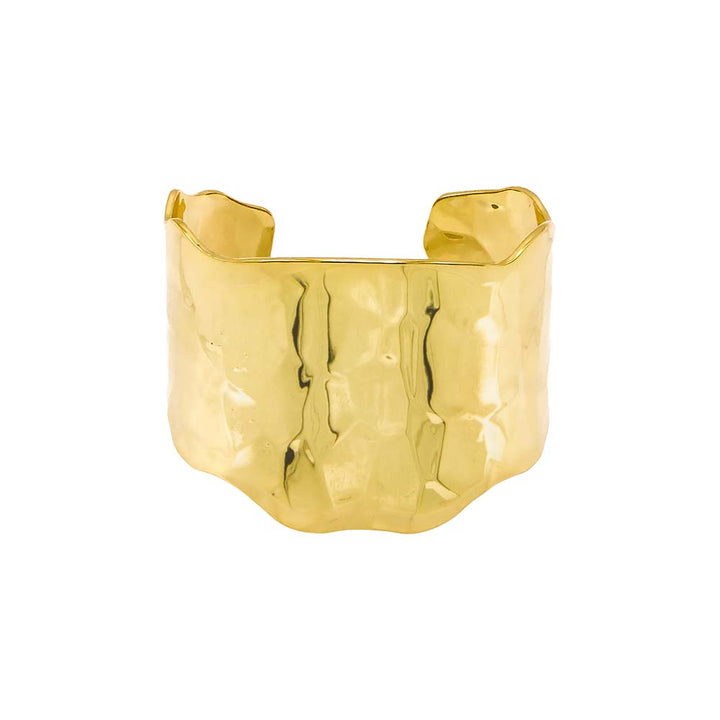 Gold Solid Textured Wide Cuff Bangle Bracelet - Adina Eden's Jewels