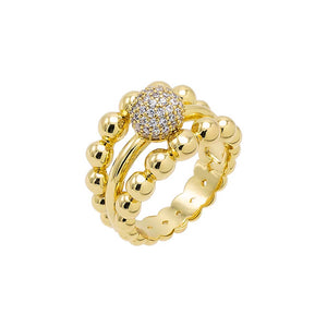 Gold / 7 Solid/Pave Triple Row Beaded Ring - Adina Eden's Jewels
