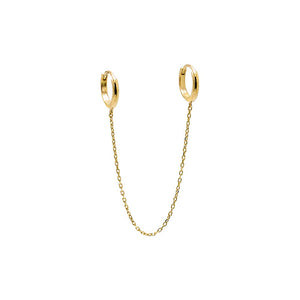 14K Gold Solid Double Chain Huggie Earring 14K - Adina Eden's Jewels