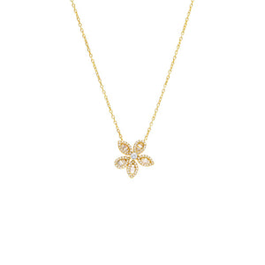 Gold Pave X Baguette Fancy Flower Pendant Necklace - Adina Eden's Jewels