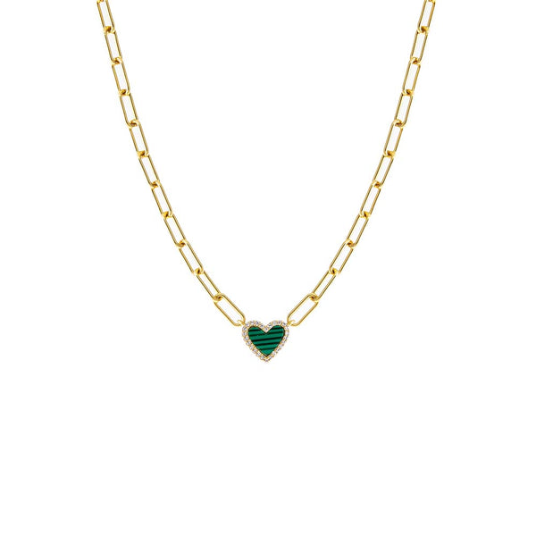 PAPERCLIP LINK COLLAR NKLC W/PAVE HEART - GOLD main image 0