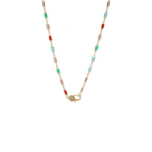 アクセサリー DIFFERENT NECKLACE 53cm CZ Multicolor Baguette Lobster Clasp Chain Necklace – Adina Eden