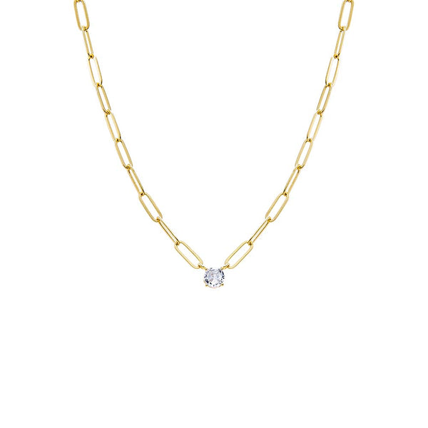 CZ Solitaire Four Prong Paperclip Necklace – Adina Eden