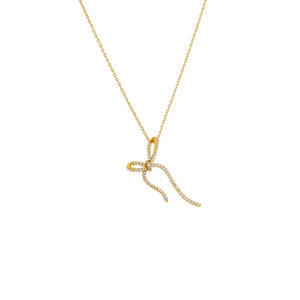Gold Pave Long Bow Tie Drop Necklace - Adina Eden's Jewels