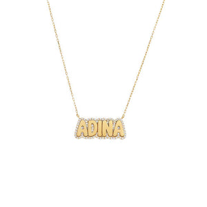 Gold Pave Outlined Bubble Nameplate Necklace - Adina Eden's Jewels
