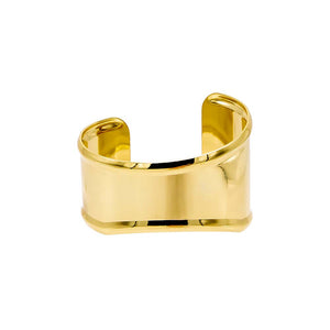 Gold Solid Indented Curved Wide Bangle Bracelet - Adina Eden's Jewels