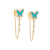 Turquoise Pave Colored Stone Butterfly Drop Chain Stud Earring - Adina Eden's Jewels