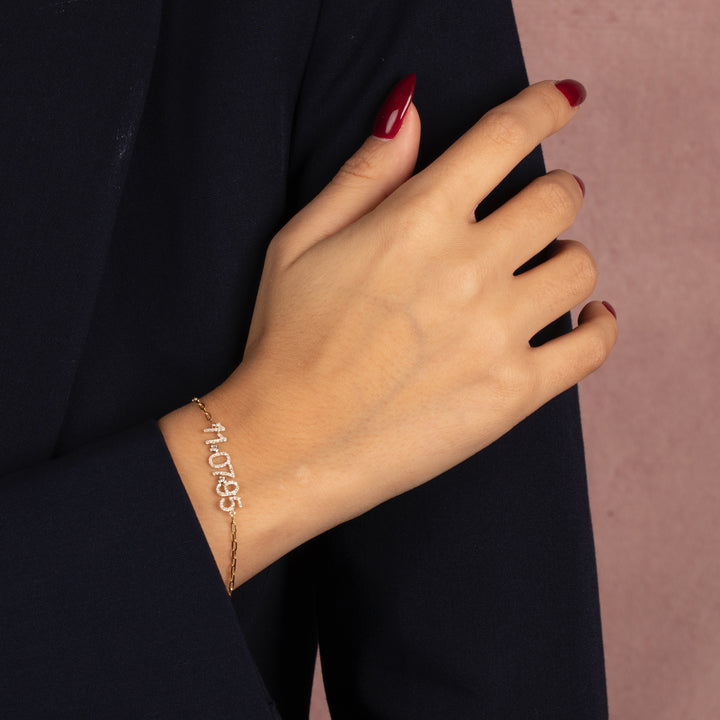  Diamond Pave Date Nameplate Paperclip Bracelet 14K - Adina Eden's Jewels
